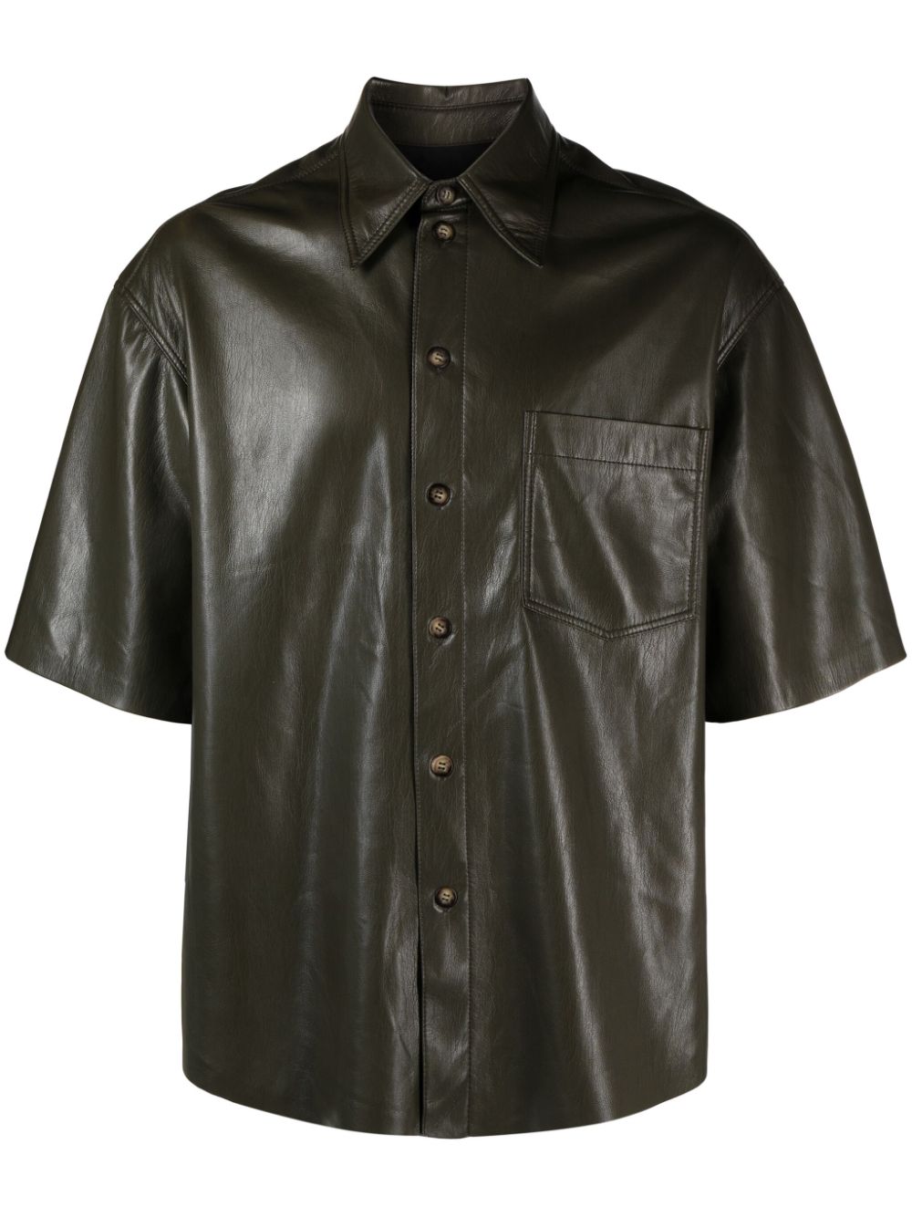 Nanushka Short-sleeve Faux-leather Shirt In Green