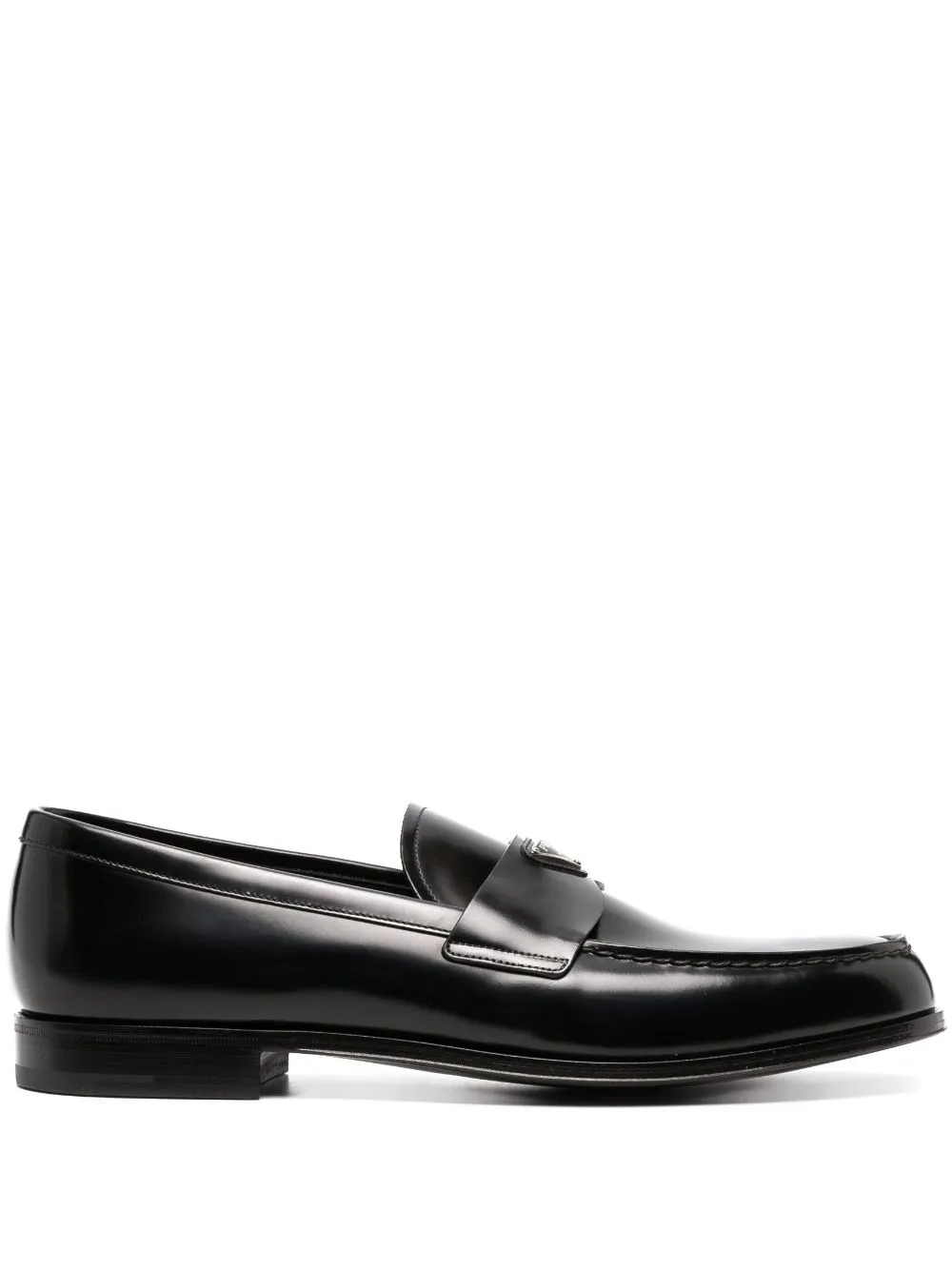 Prada Triangle-logo Leather Loafers In Black
