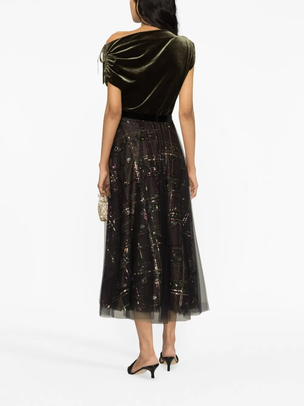 Talbot Runhof Off-shoulder Velvet Top In Green
