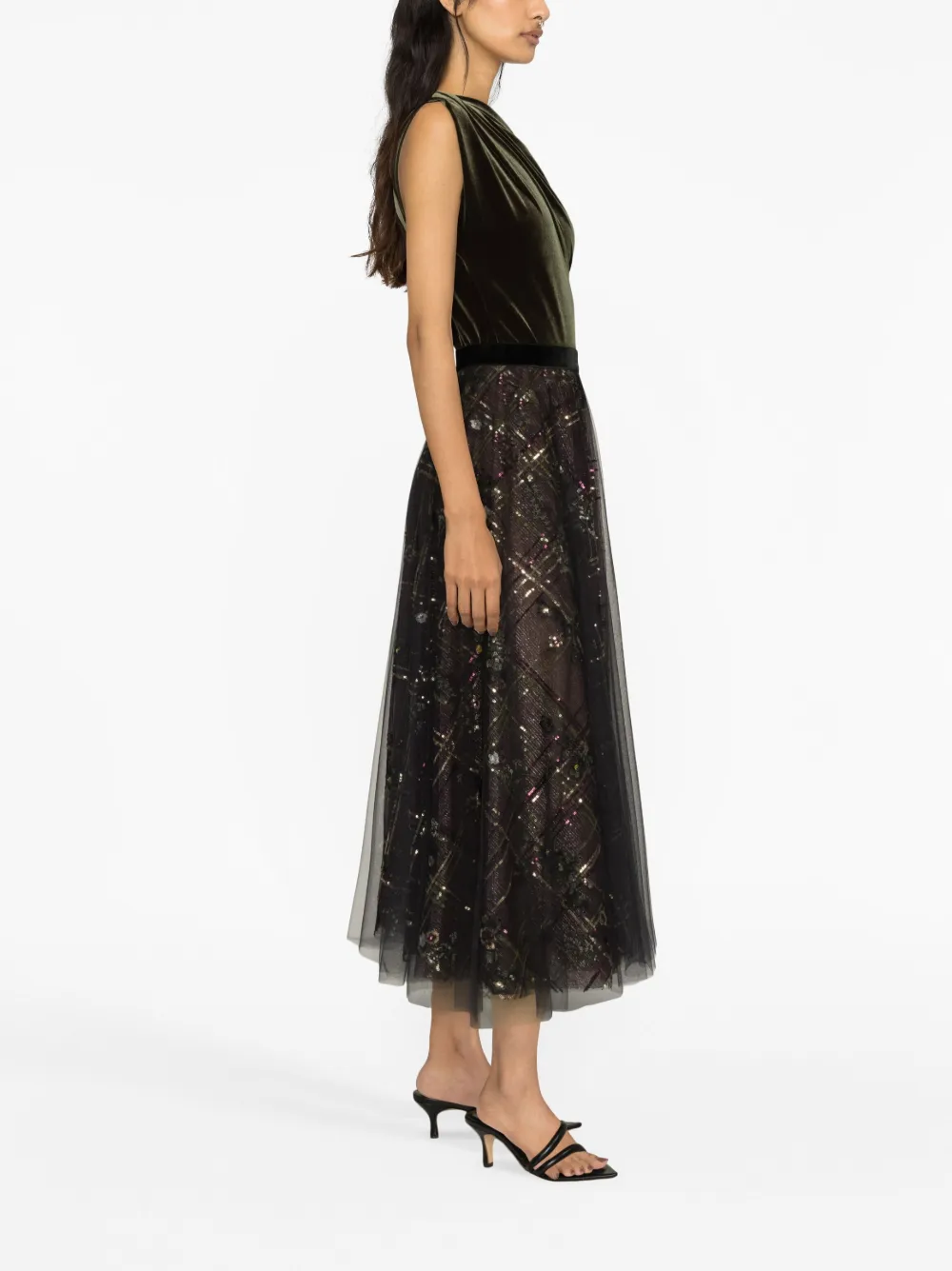 Talbot Runhof Off-shoulder Velvet Top In Green