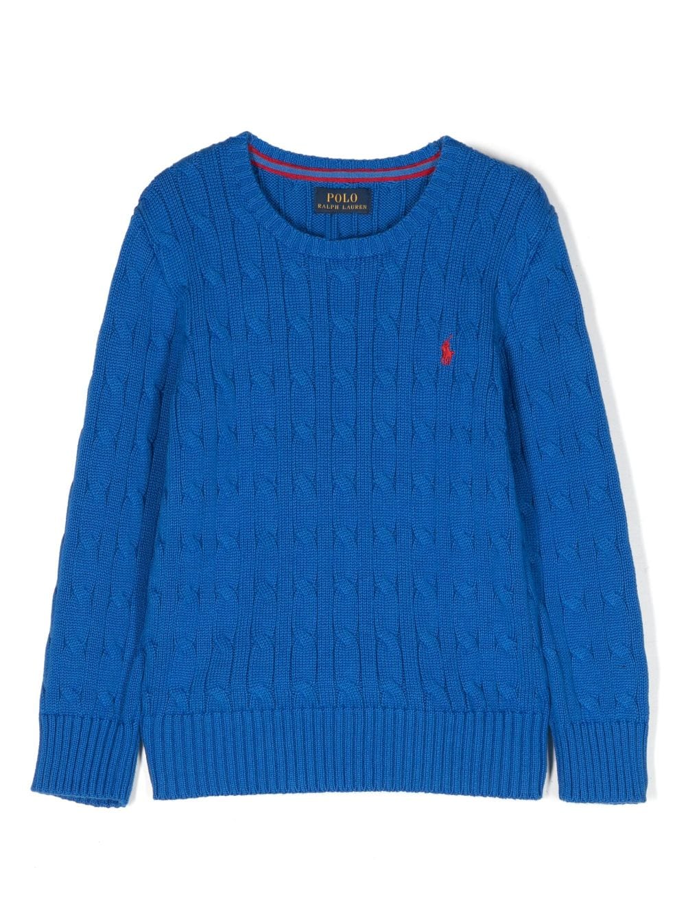 Shop Ralph Lauren Pony-motif Cable-knit Jumper In Blue