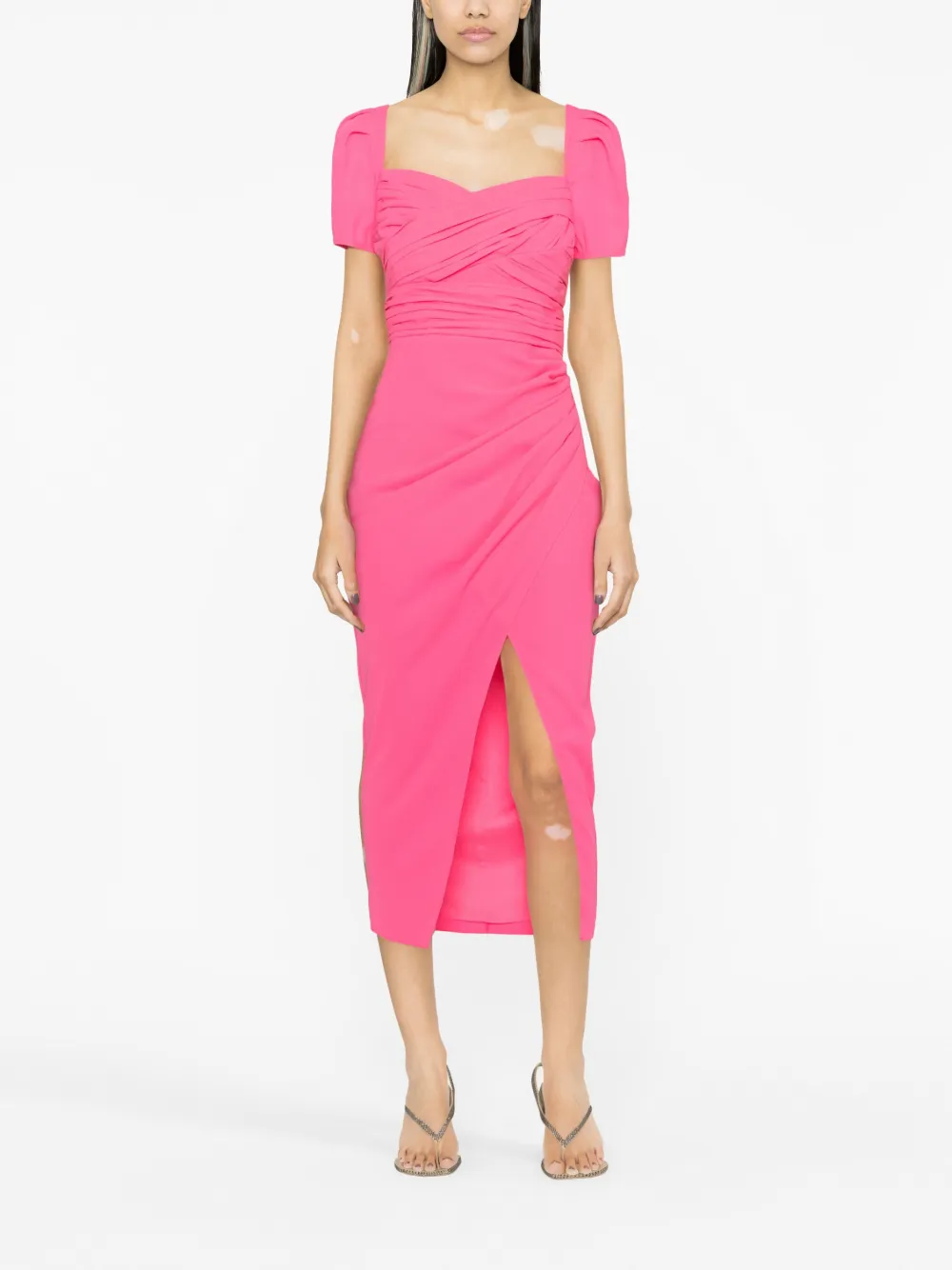 Self-Portrait Iris gathered midi dress - Roze