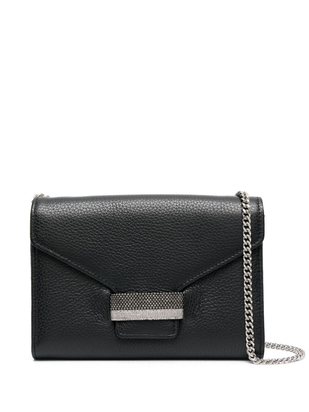 Shop Fabiana Filippi Crystal-embellished Leather Clutch Bag In Black