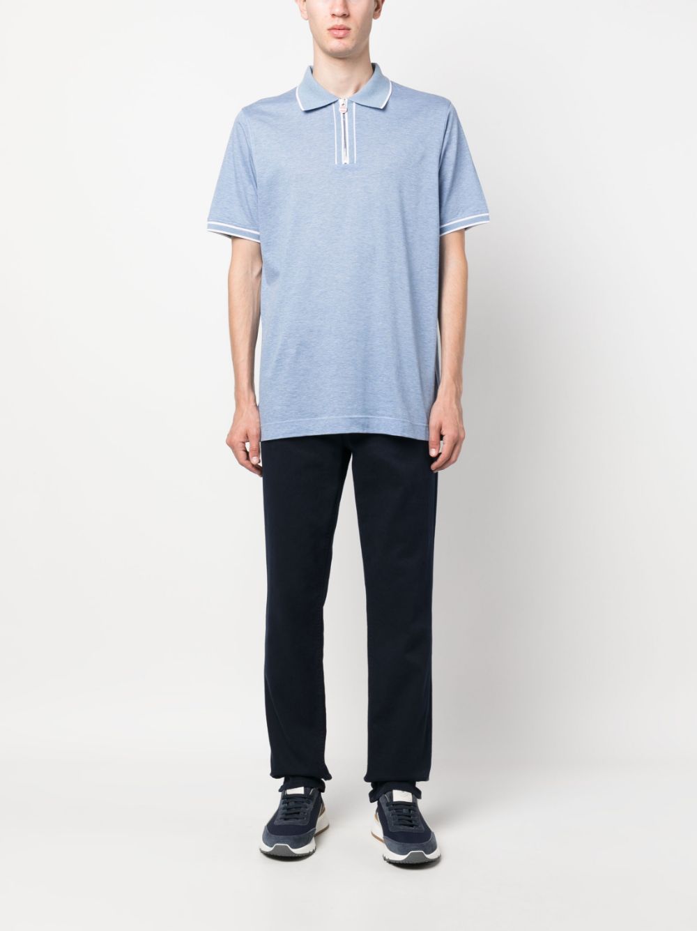 Kiton short-sleeve zip-fastening polo shirt - Blauw