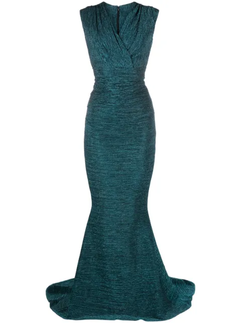 Talbot Runhof glitter-detail V-neck gown dress