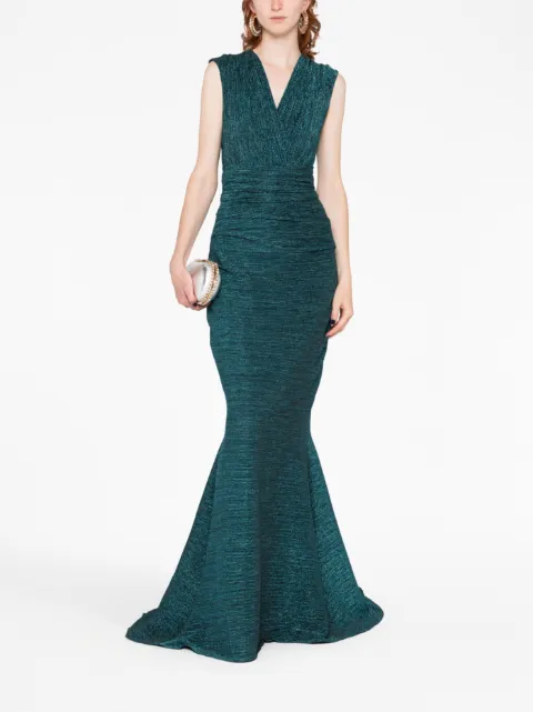 Talbot Runhof glitter-detail V-neck gown dress OL051101LL55 - 1
