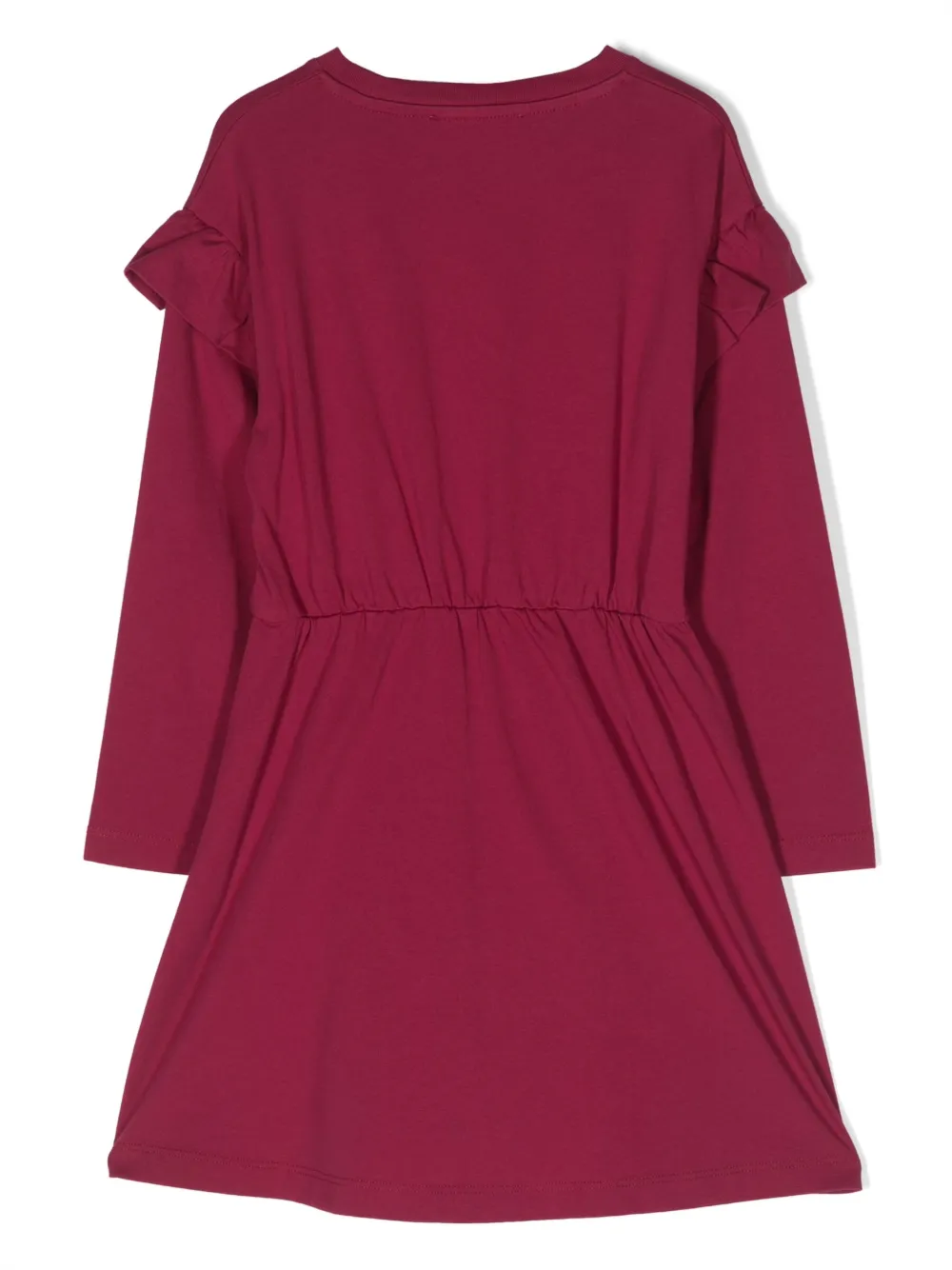 There Was One Kids logo-print ruffled cotton dress - Rood