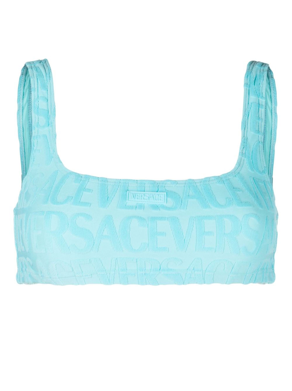 Versace x Dua Lipa Allover towel bikini top - Blue