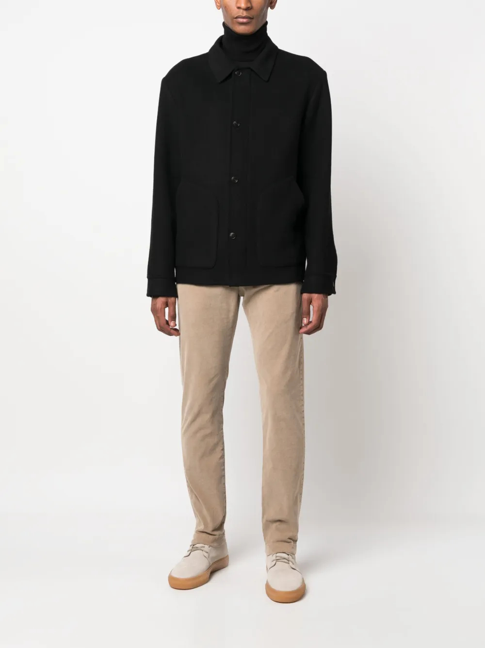 Closed button-jetted pockets corduroy trousers - Beige