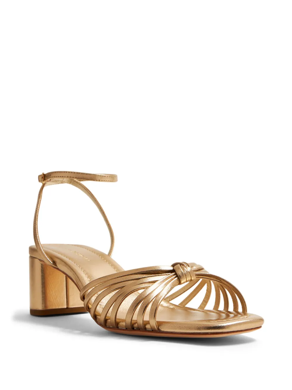 Loeffler Randall Olivia Leather Knot Block Heel Sandals In Gold