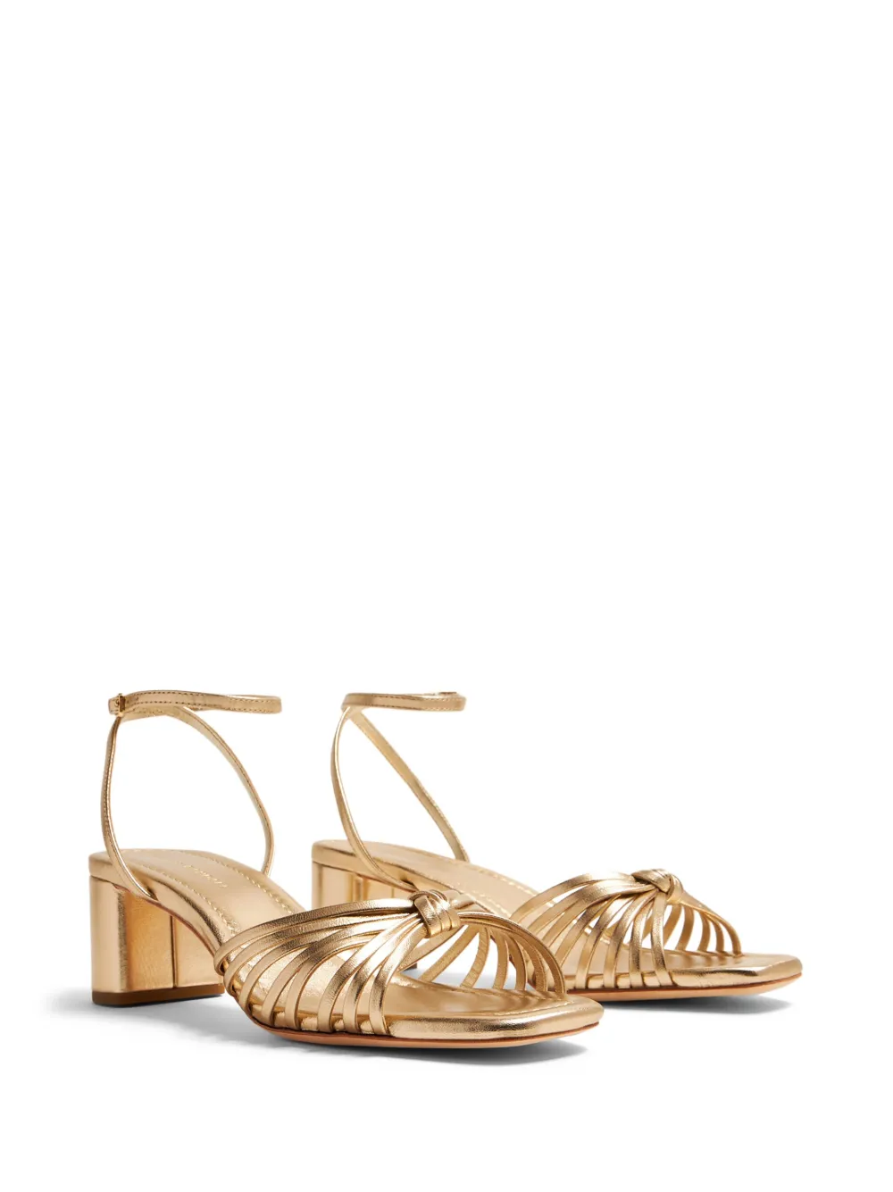 Loeffler Randall Olivia Leather Knot Block Heel Sandals In Gold