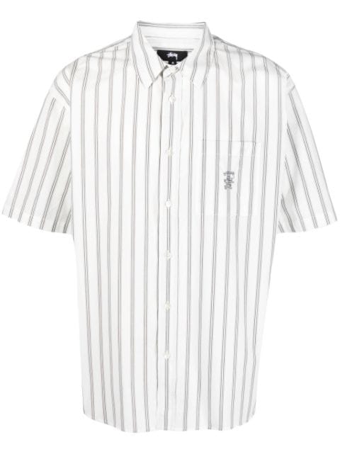 Stüssy - logo-embroidered striped shirt