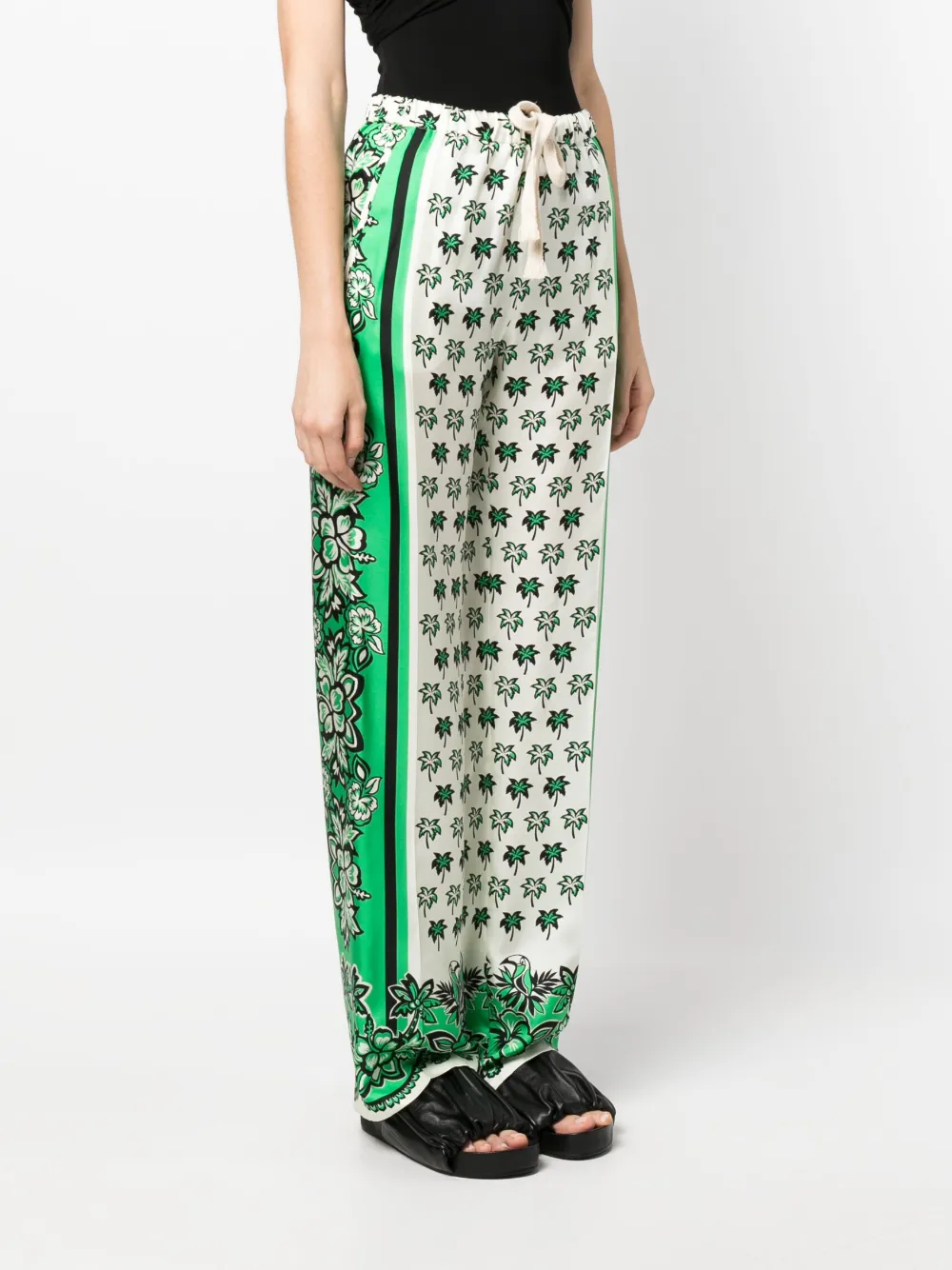 Valentino Seidenhose Mit Blumen-print In Green