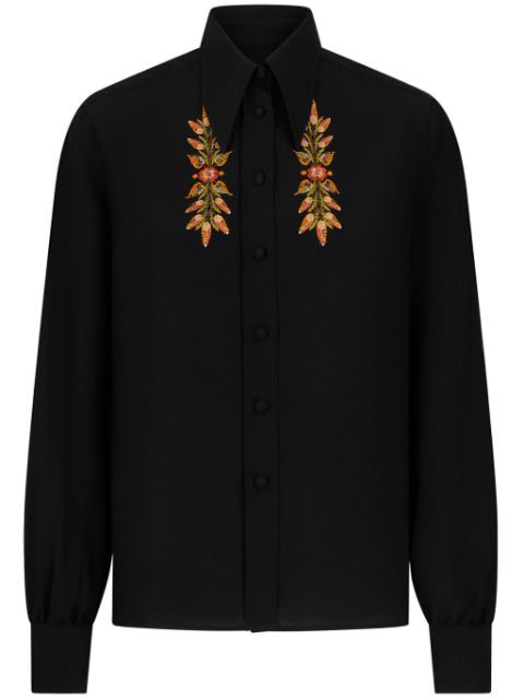 ETRO leaf-embroidery silk shirt Women