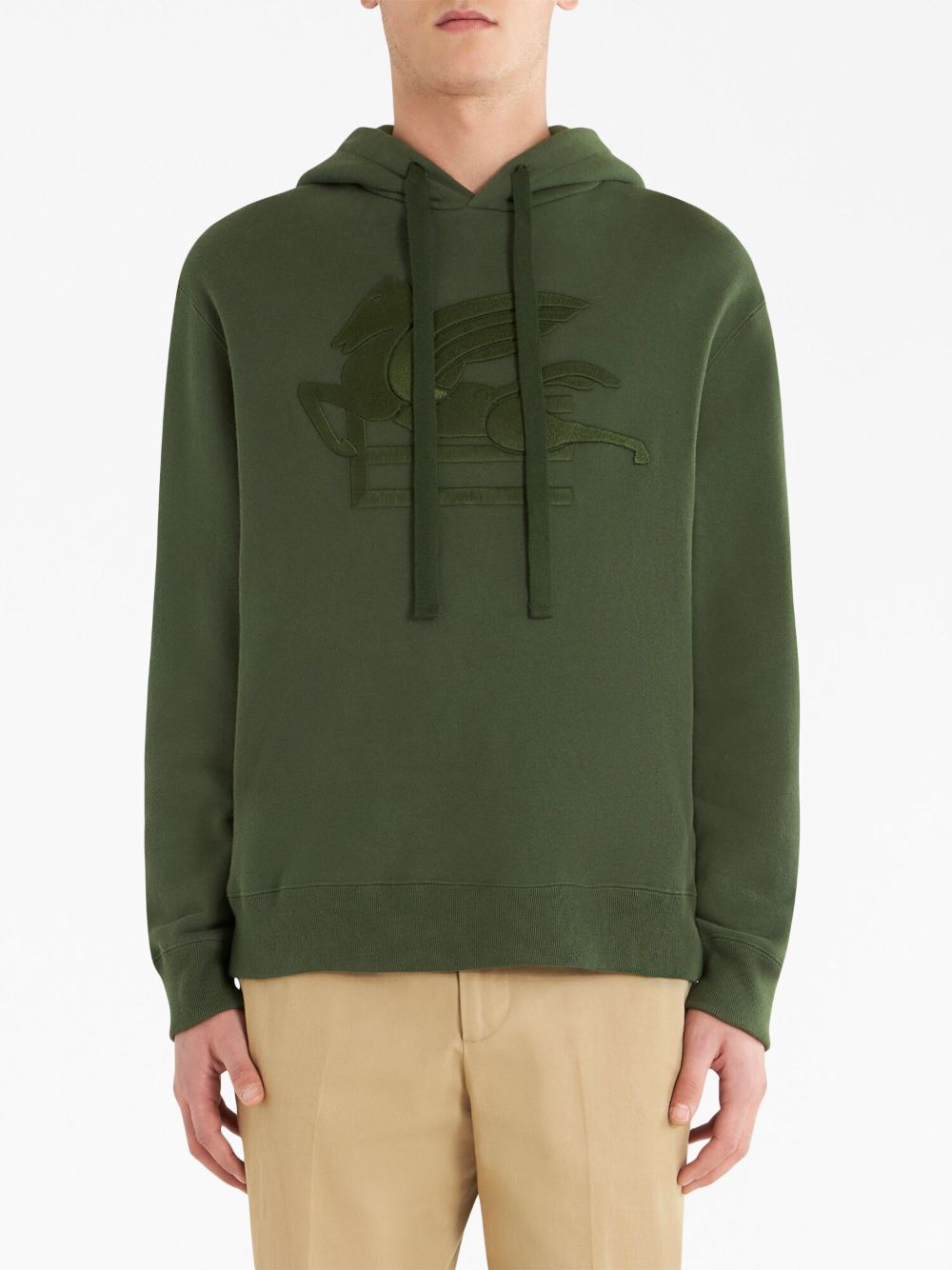 Shop Etro Logo-embroidered Cotton Hoodie In Green