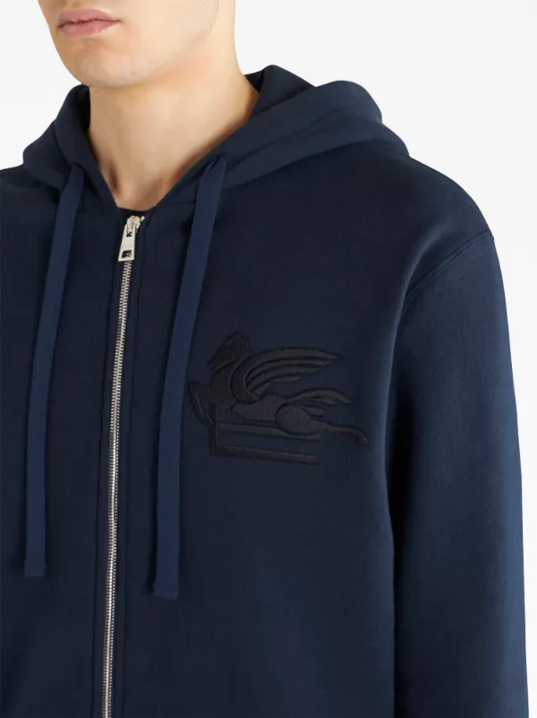 ETRO logo-embroidered zip-up Cotton Jacket | Blue | FARFETCH BH