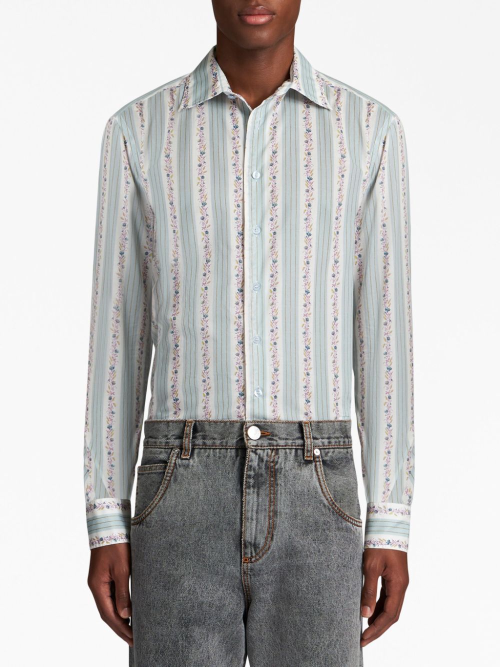 ETRO floral-print striped cotton shirt - Veelkleurig