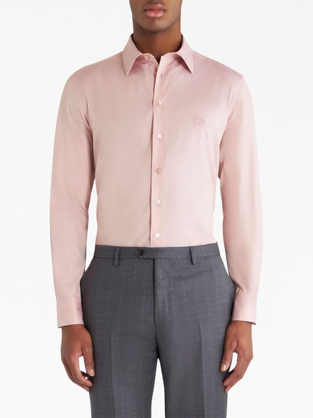 Shop Etro Pegaso Motif-embroidered Cotton Shirt In Pink