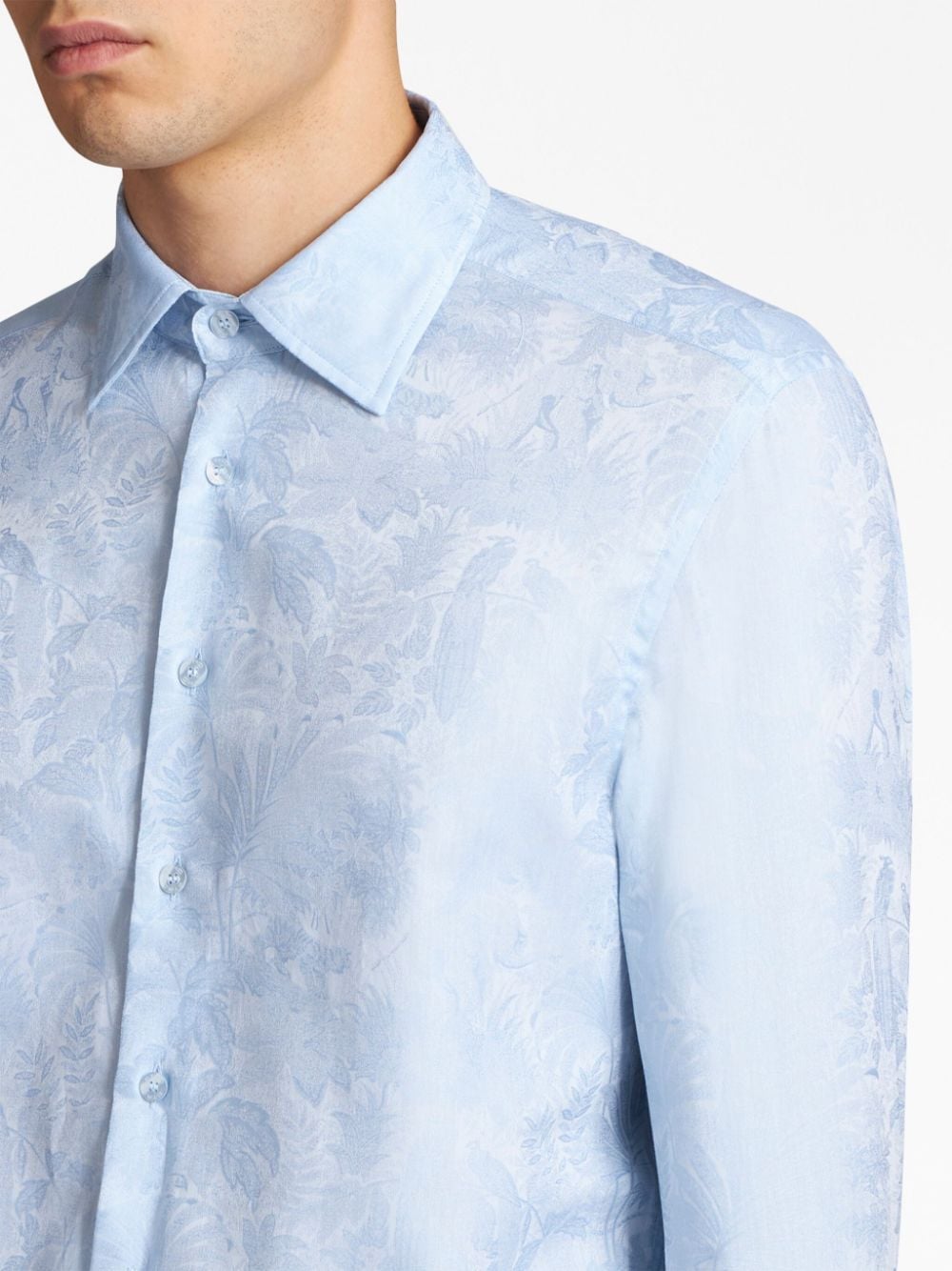 Shop Etro Long-sleeve Jacquard Cotton Shirt In Blau