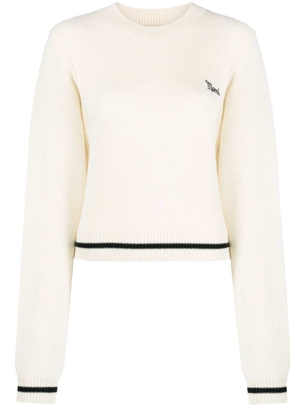 Shop Marni Logo-embroidered Waffle-knit Jumper In Neutrals