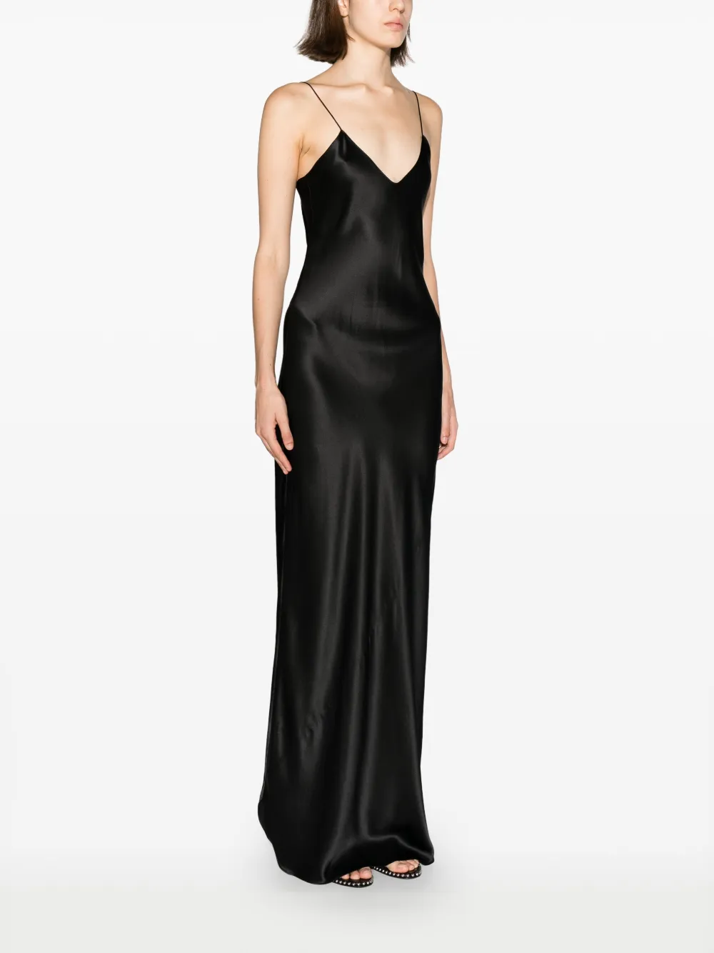 Nili Lotan Cyrielle Open-back Silk-charmeuse Gown In Black