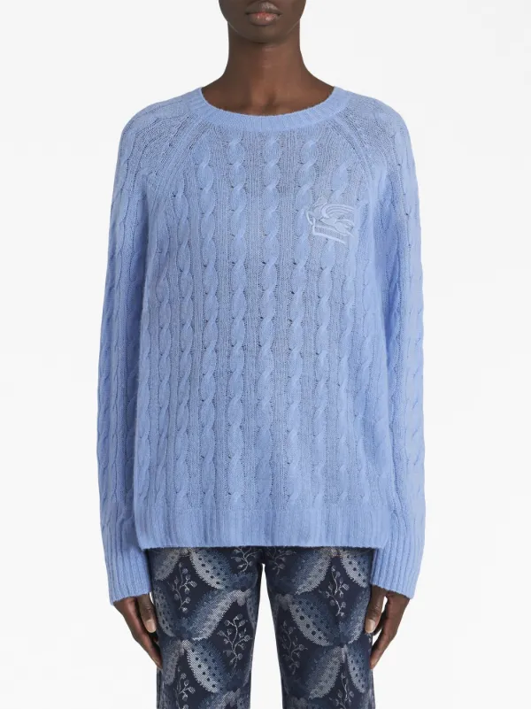 ETRO embroidered-logo cable-knit Cashmere Jumper Blue FARFETCH IN