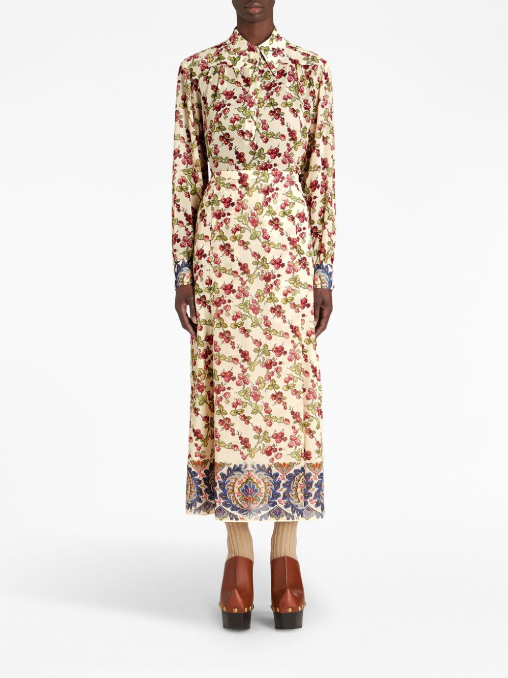 Shop Etro Berry-print Silk Midi Skirt In Neutrals