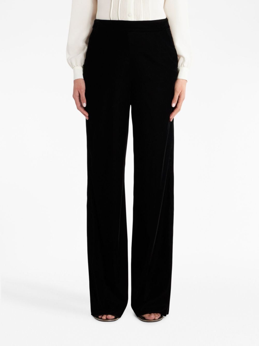 Shop Etro Velvet Straight-leg Trousers In Black
