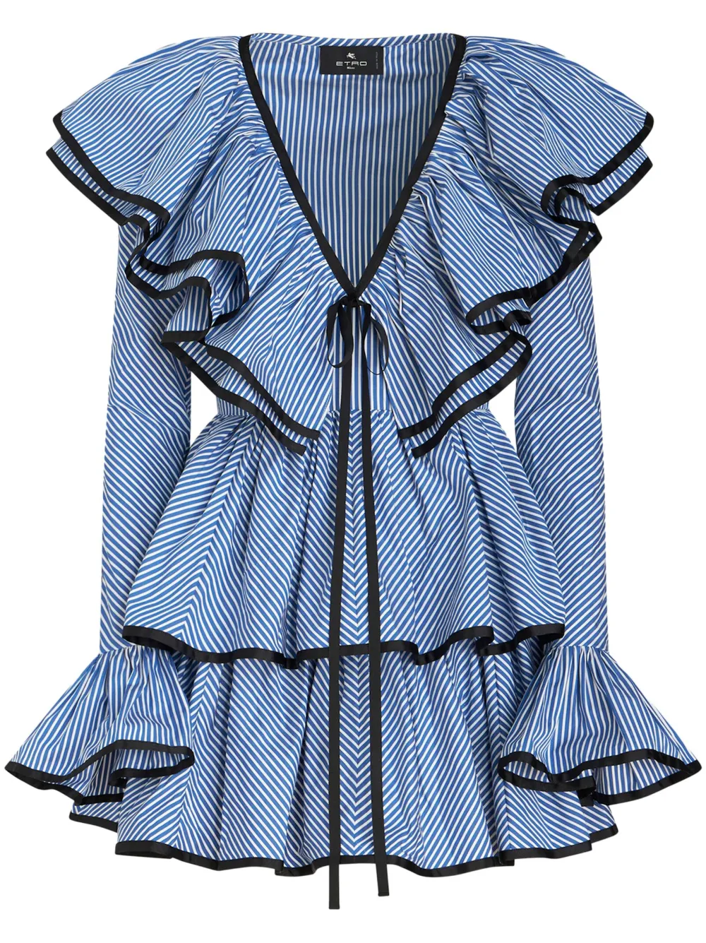 Etro Tiered Cotton Mini Dress In Light Blue