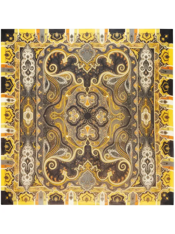【美品】ETRO ペイズリー ストール・ショール イエロー 大判 ウールシルク ETRO ペイズリー シルクショール | イエロー | FARFETCH JP