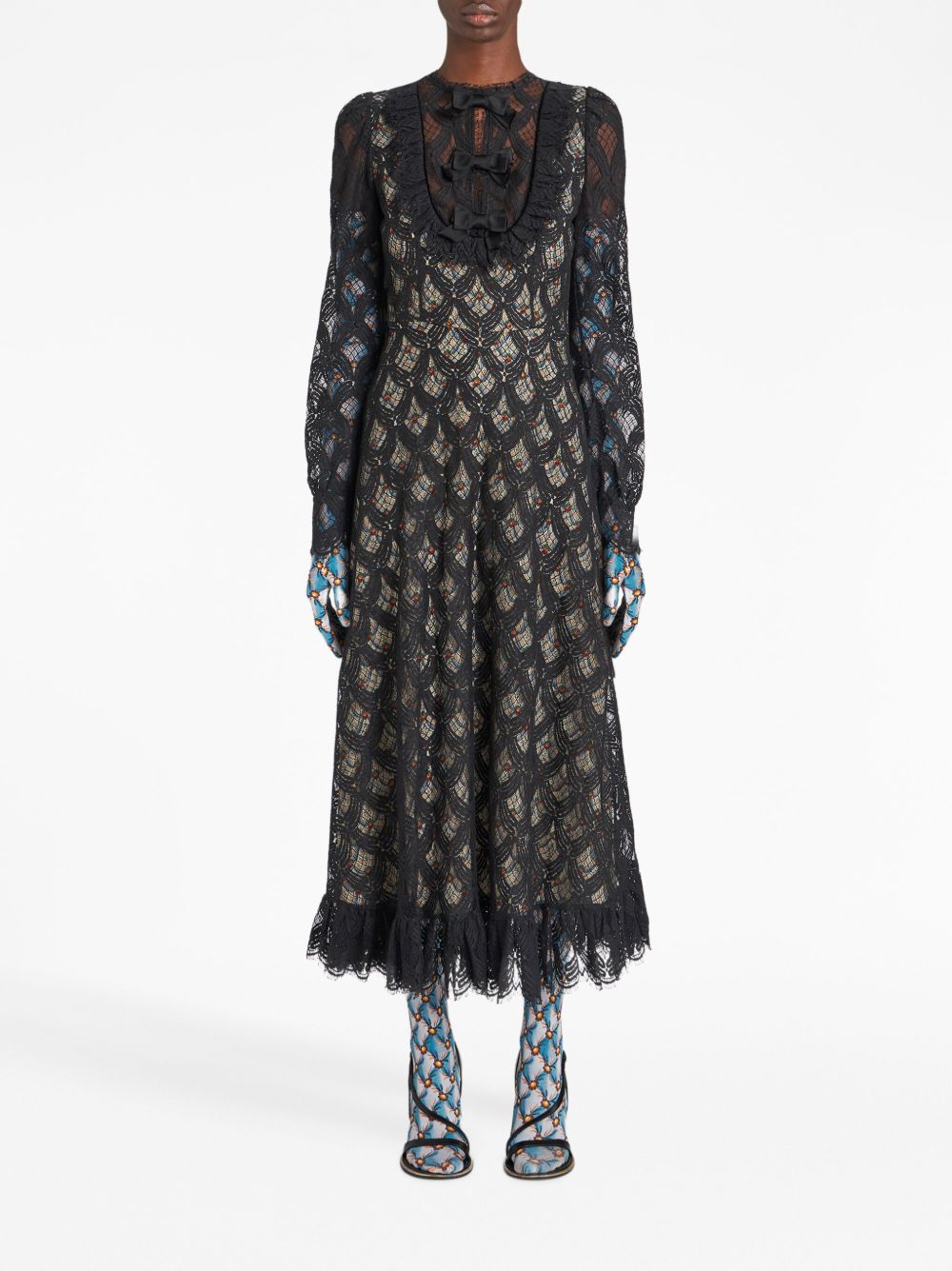 ETRO lace-overlay midi dress - Zwart