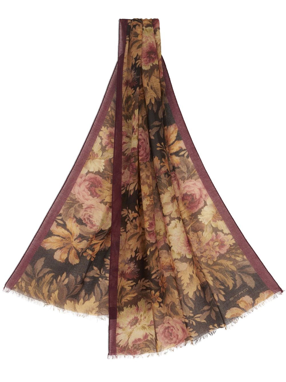 ETRO floral-print cashmere scarf - Brown