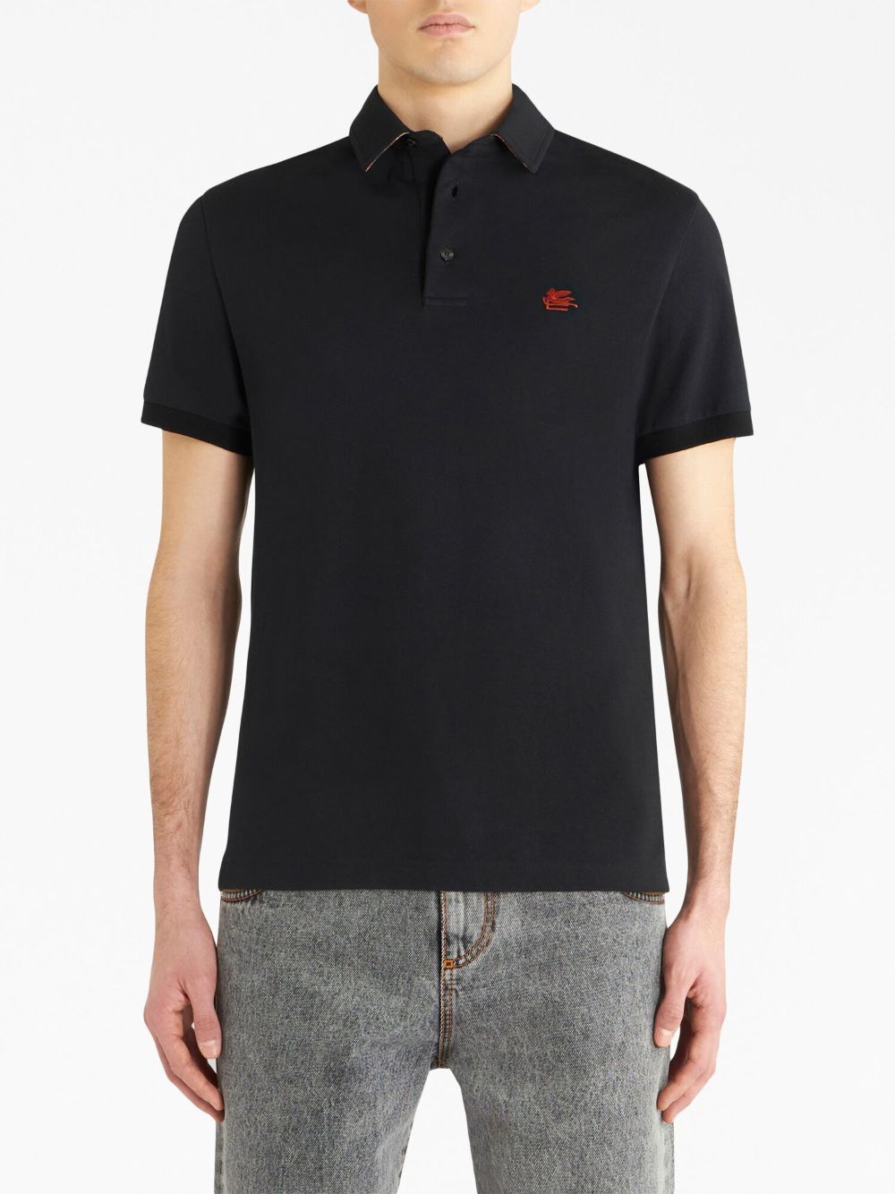 Shop Etro Logo-embroidered Polo Shirt In Black