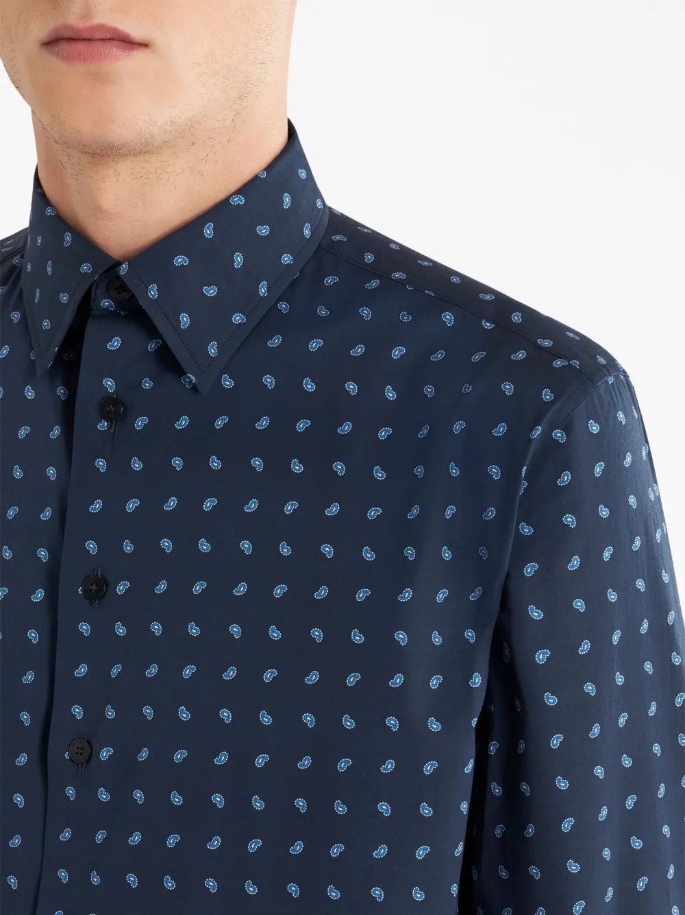 Etro Paisley-patterned Long Sleeve Shirt With Classic Collar In Blue