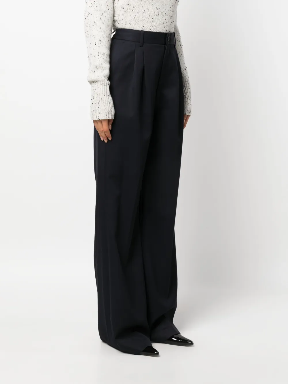 Shop Nili Lotan Pleat-detail Wide-leg Trousers In Blue