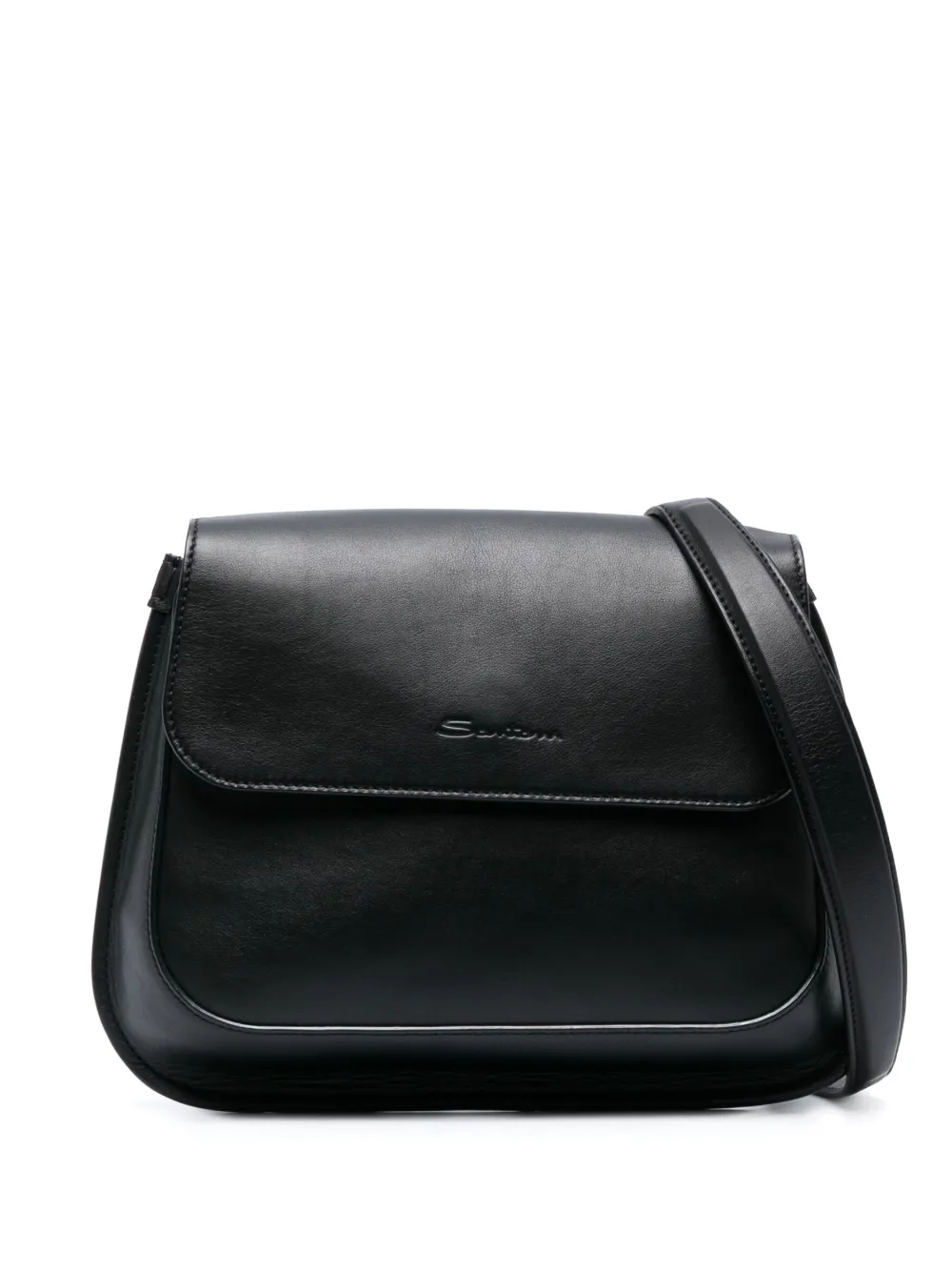 Santoni medium logo-debossed leather shoulder bag | Black | Image 1
