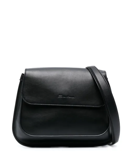 Santoni medium logo-debossed leather shoulder bag