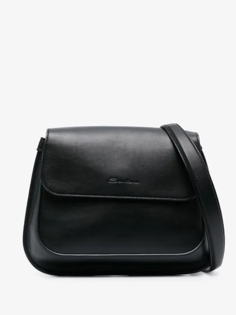 Santoni medium logo-debossed leather shoulder bag