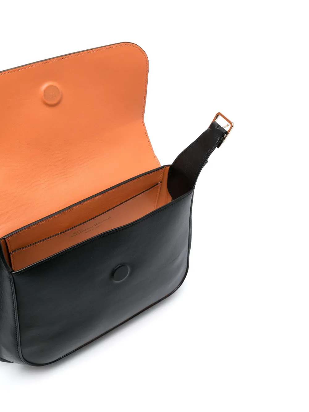 Santoni Medium Logo-debossed Leather Shoulder Bag In Black