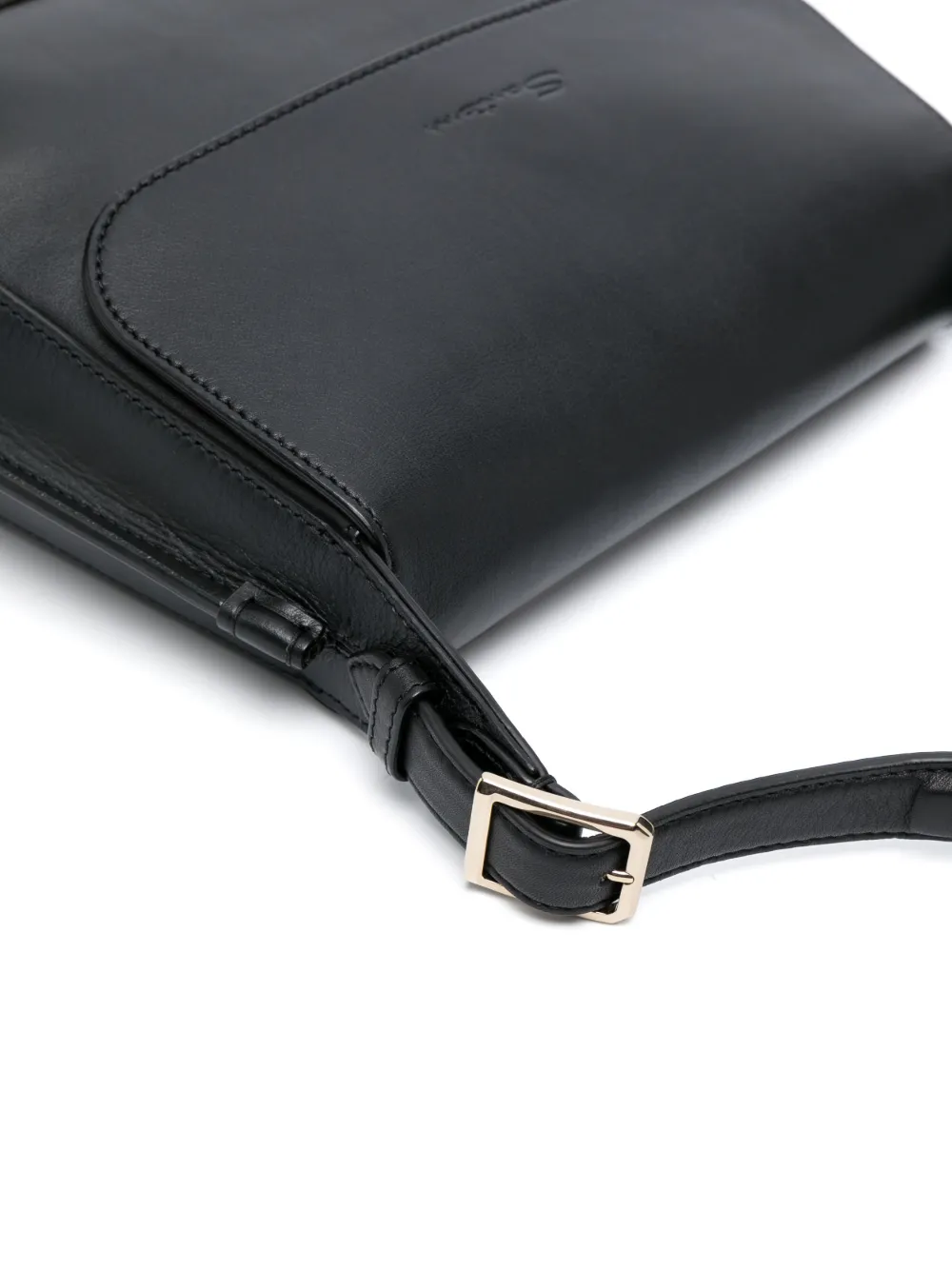 Santoni Medium Logo-debossed Leather Shoulder Bag In Black