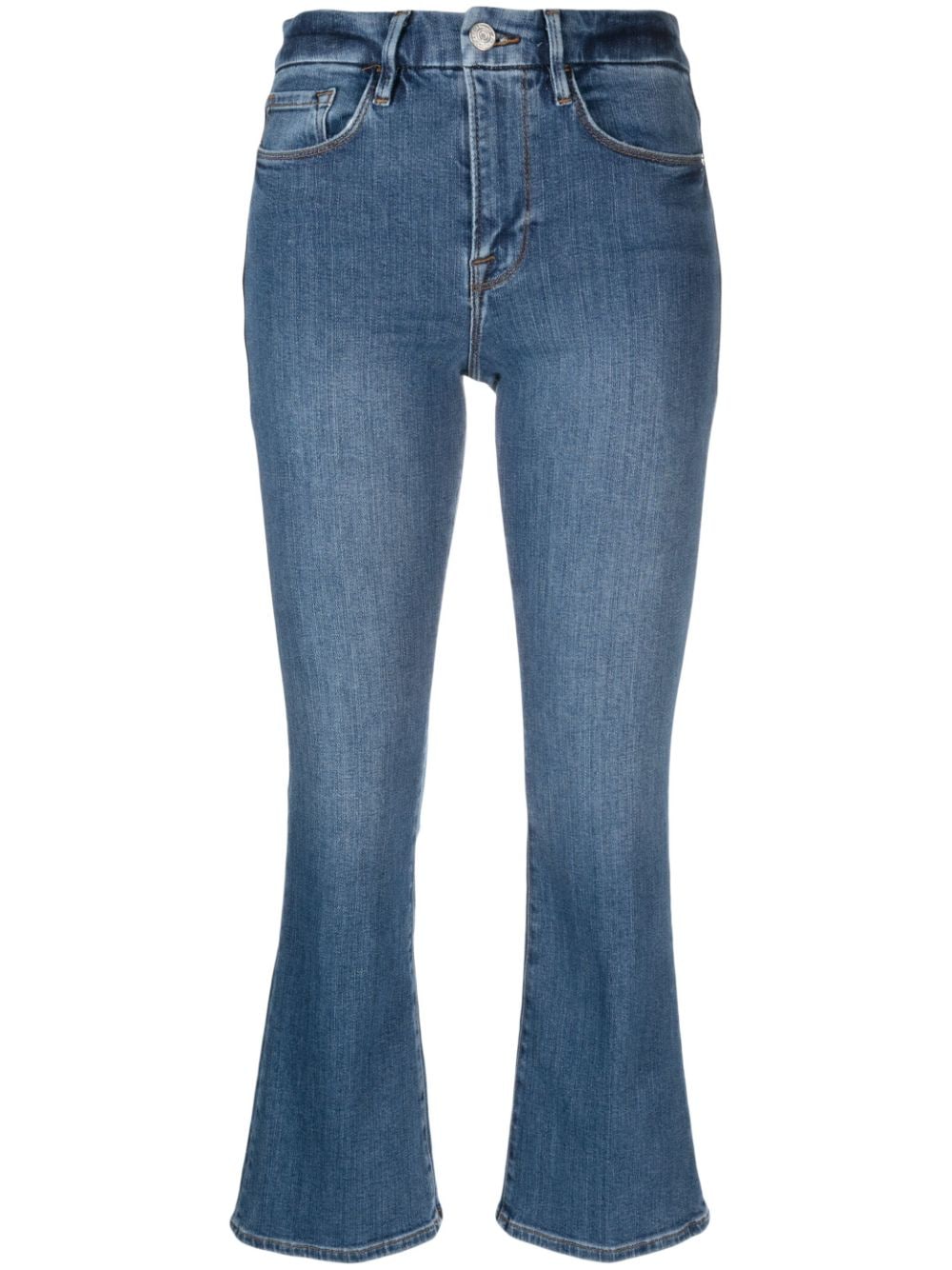 Shop Frame Cropped-leg Flared Jeans In Blue