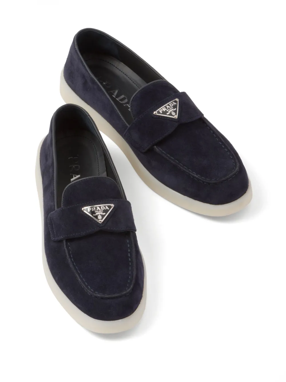 Shop Prada Triangle-logo Suede Loafers In Blue