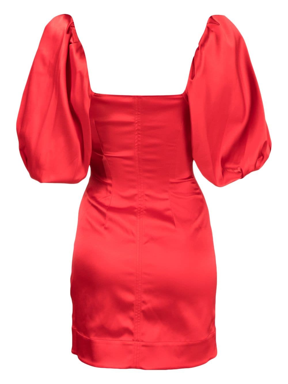 Shop Ganni Double-satin Puff-sleeve Minidress In Red