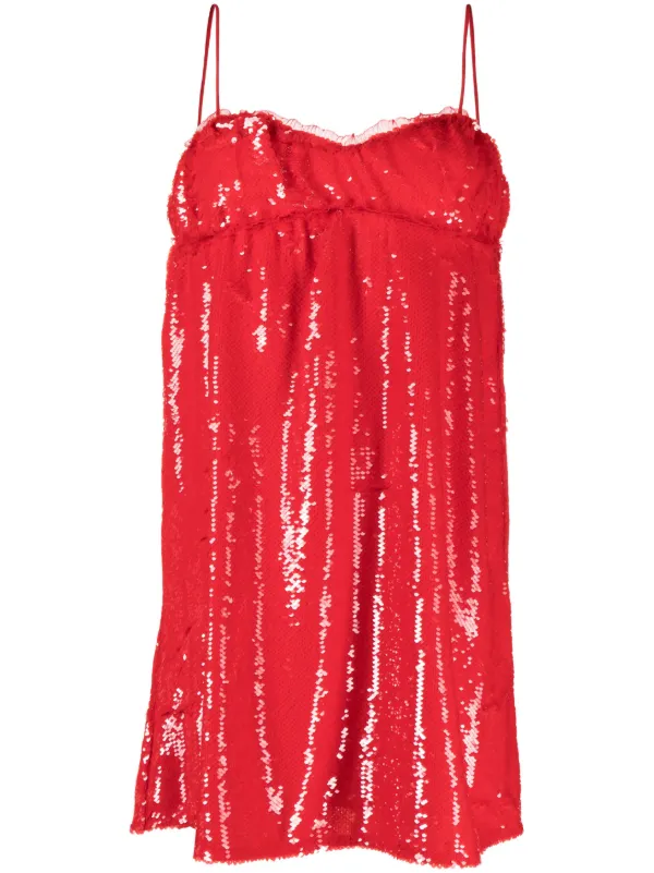 ganni red sequin dress Ganni Red Sequin Mini Dress