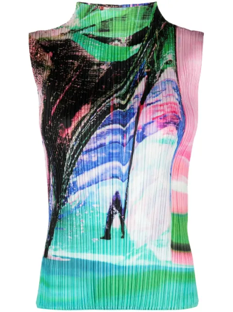 Pleats Please Issey Miyake Tropical Winter-print plissé top