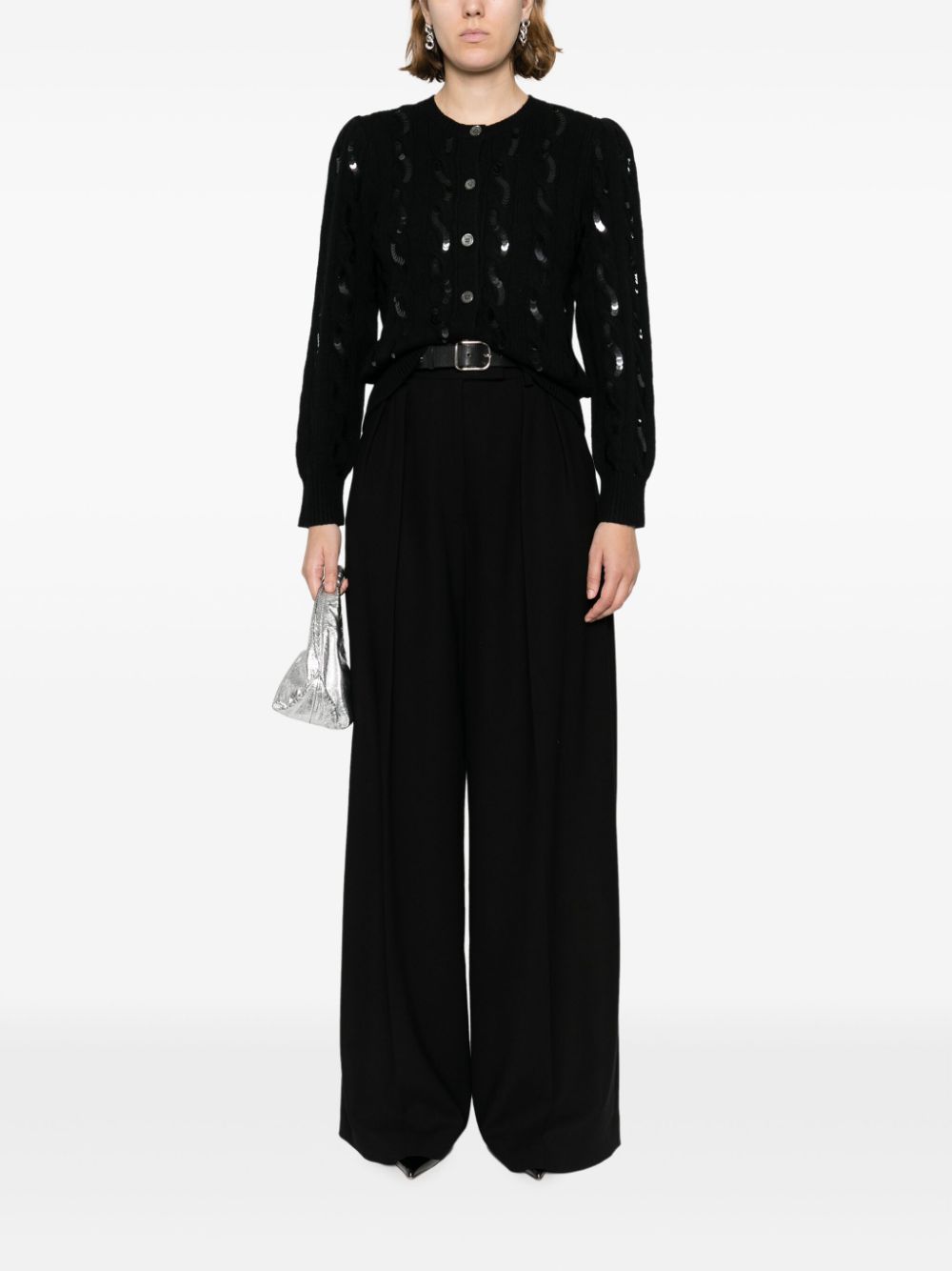Shop Polo Ralph Lauren Sequined Wool Blend Cardigan In Black