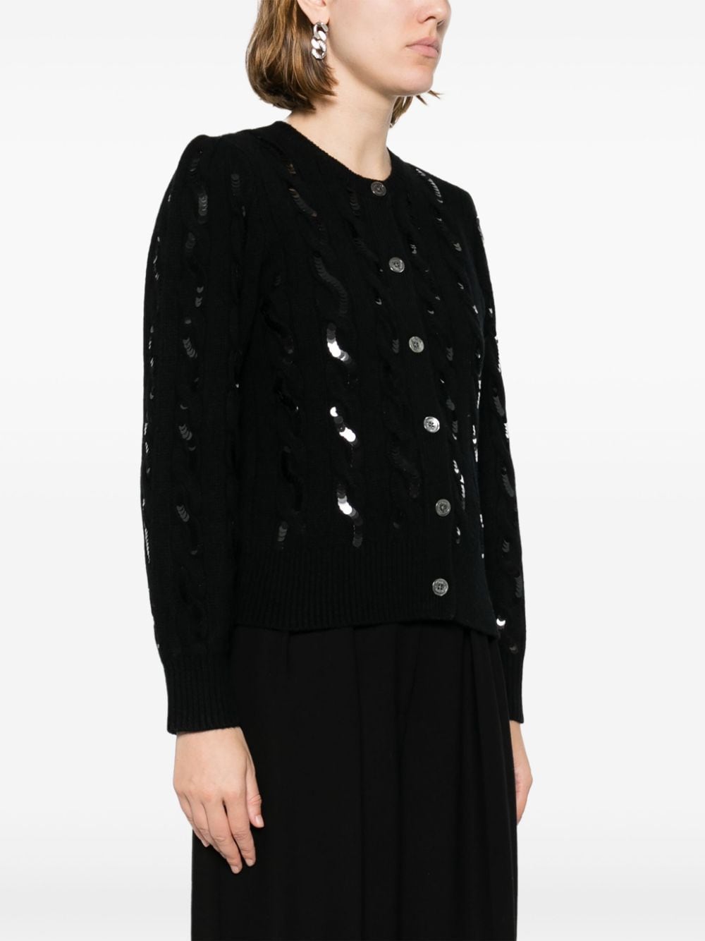 Shop Polo Ralph Lauren Sequined Wool Blend Cardigan In Black