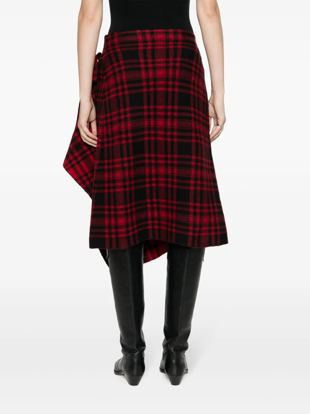 PLAID-CHECK WOOL WRAP SKIRT