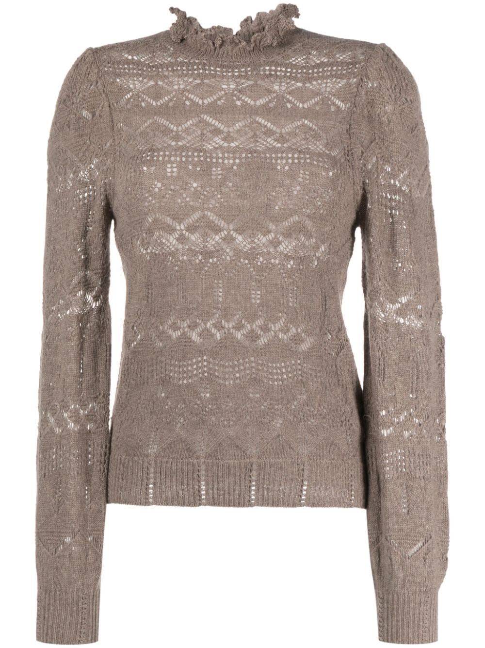 Shop Polo Ralph Lauren Pointelle-knit Long-sleeved Jumper In Brown