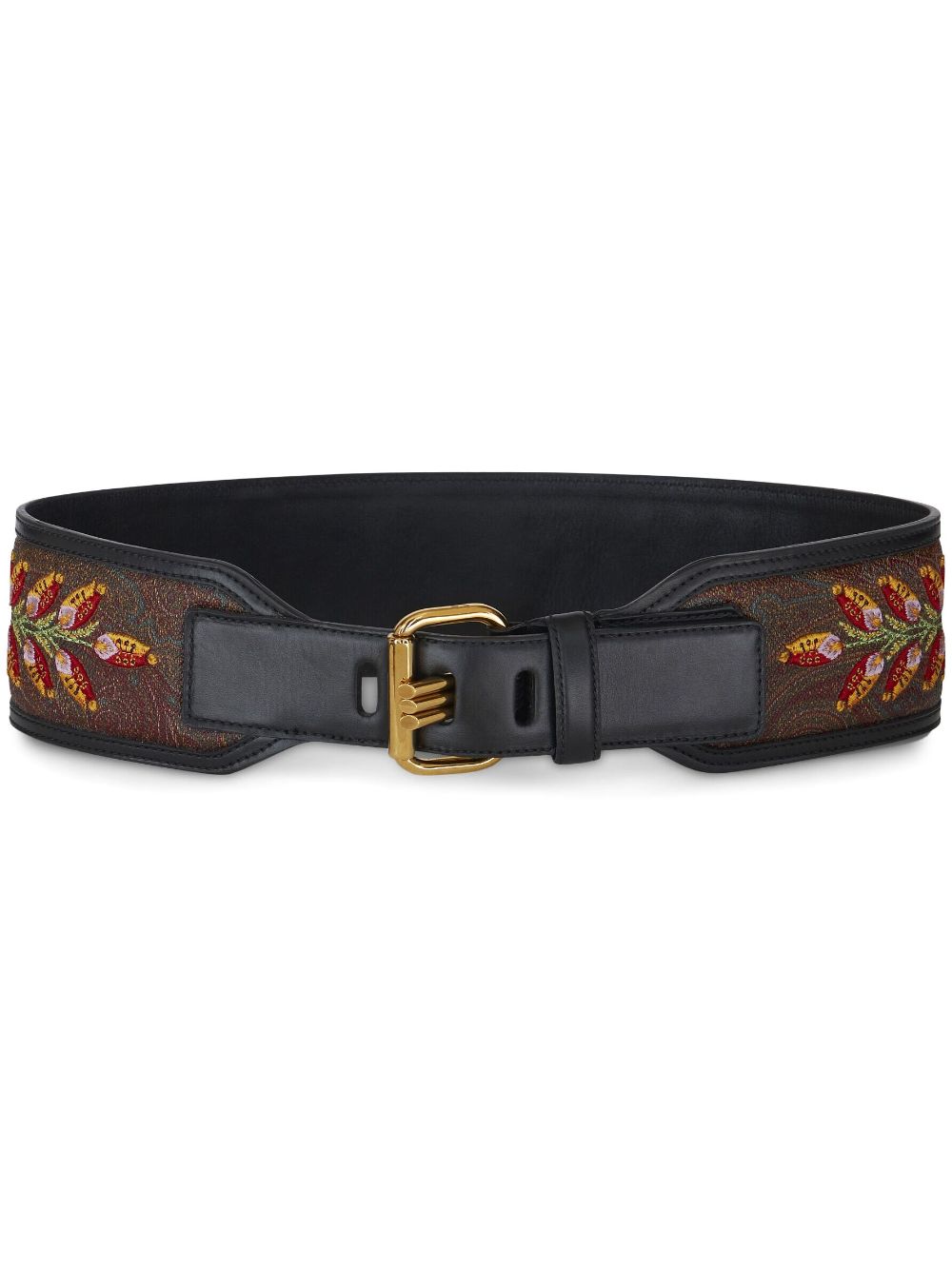 ETRO leaf-embroidery leather belt – Black